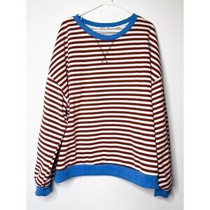UEU Women’s Oversized Comfy Striped Color Block Crewneck Sweatshirt 2XL / XXL
